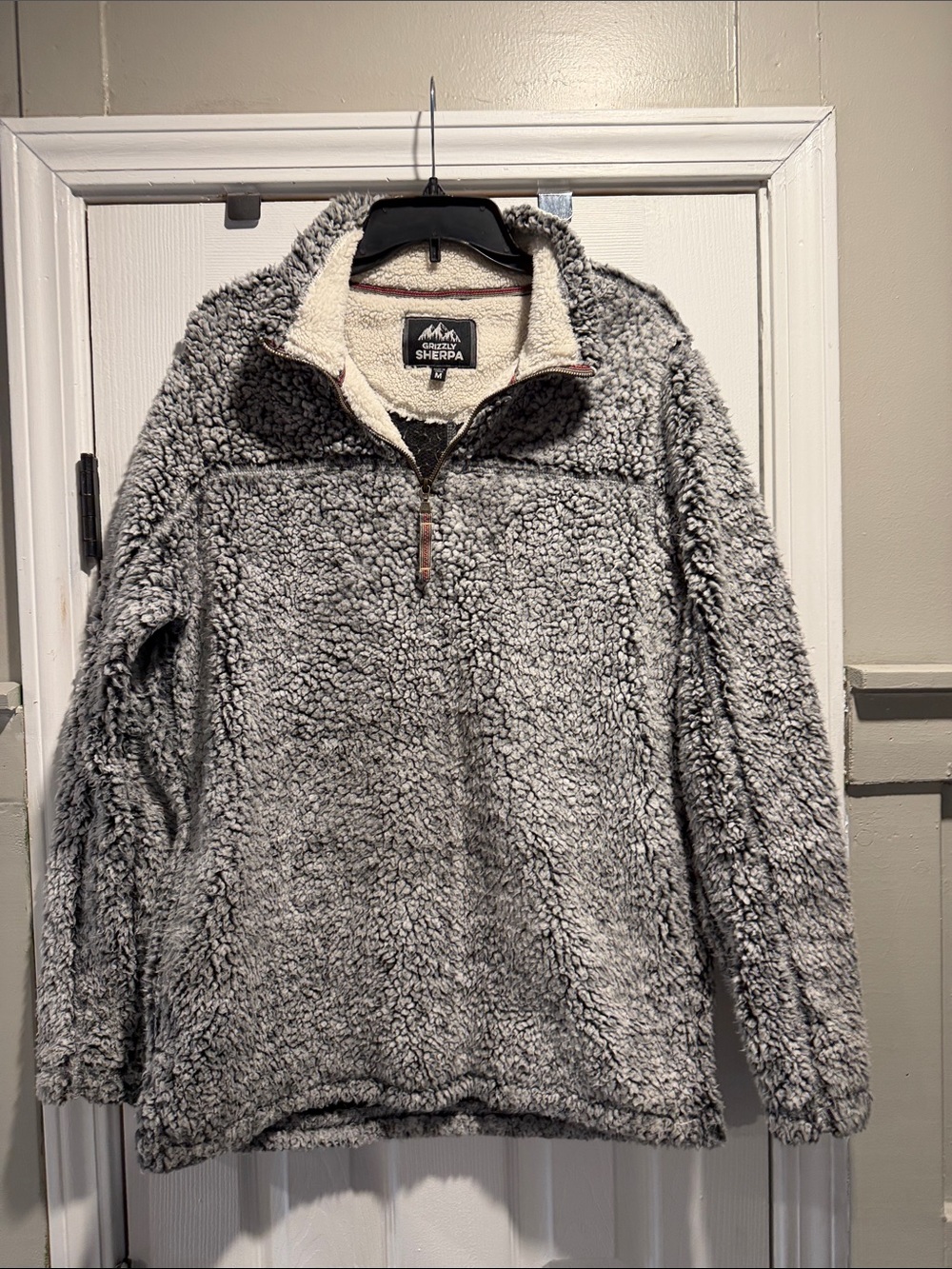 Sherpa Zip-Up Fleece Pullover Jacket in Gray for Men